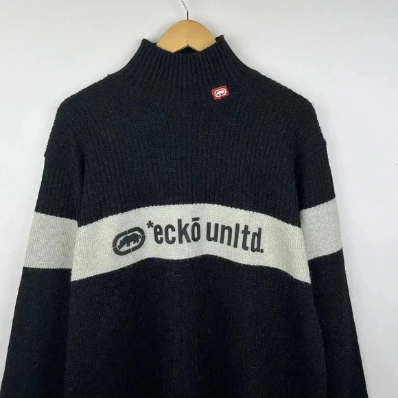 90s Vintage Rap Ecko Unlimited Black Turtleneck Sweater - Trendy & Cozy Unltd. - Picture 2 of 7